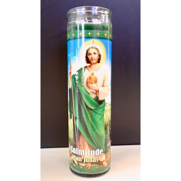 Saint Jude Candle Co. Candle English and Spanish San Judas Tadeo 8" tall New - Picture 1 of 7